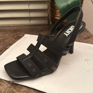 DKNY square toe black sling back heels